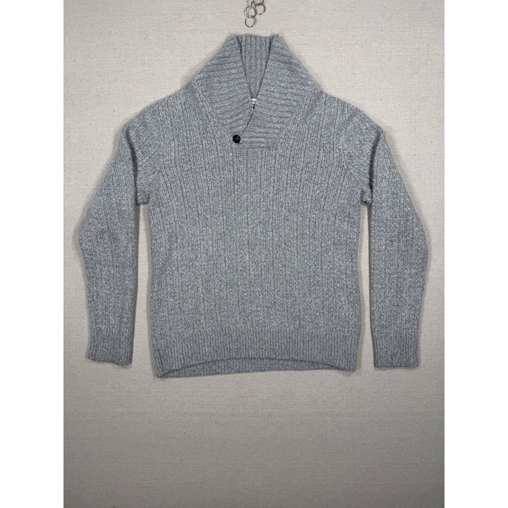 Lucky Brand Gray Ribbed Shawl Collar Cashmere Wool Blend Sweater L 7M50494